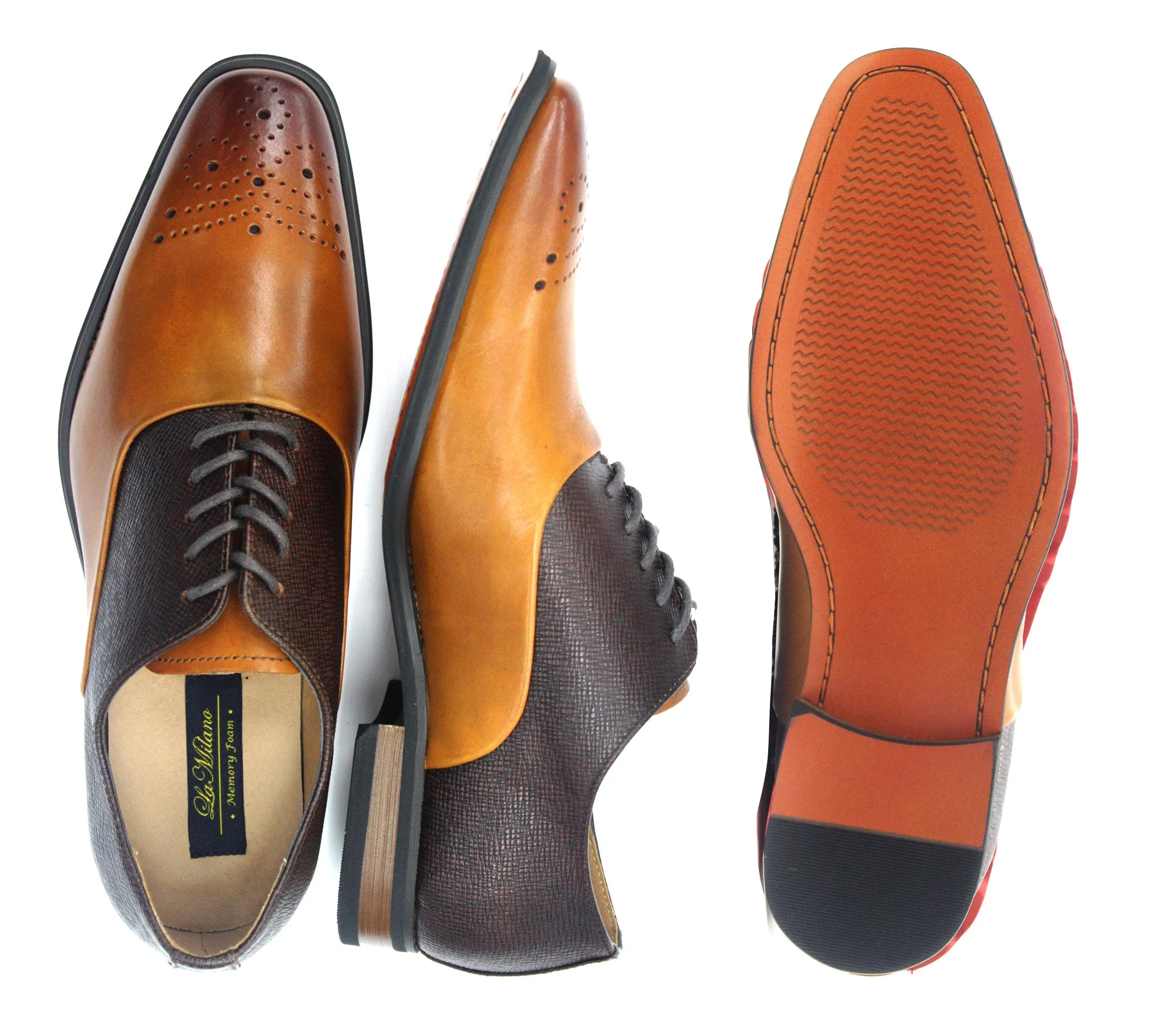 LA MILANO,PLAIN TOE-LACE UP-SHOES-A11898-TAN/BROWN